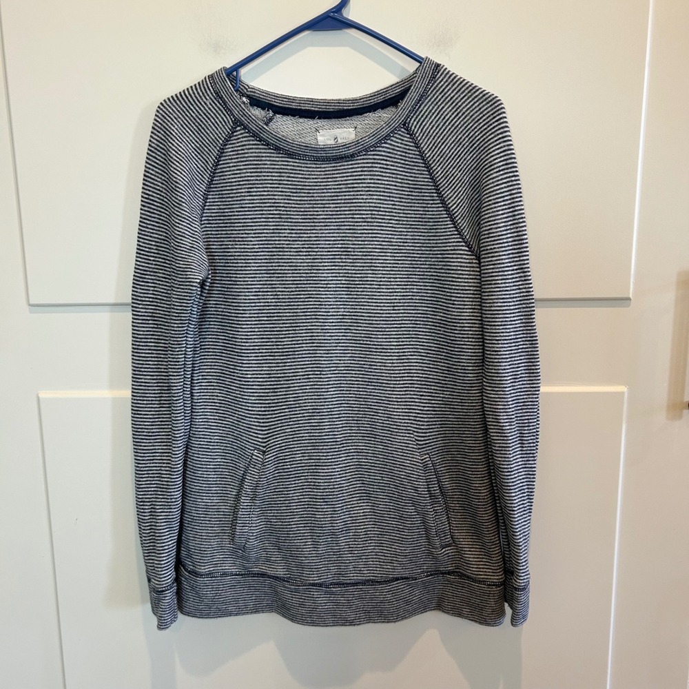 Lou & Grey Navy White Striped Raglan Pullover Sweatshirt Pockets Womens XS‎